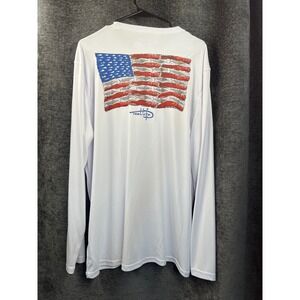 Reel Life USA Flag Fish Long Sleeve Performance Shirt XL White Fishing